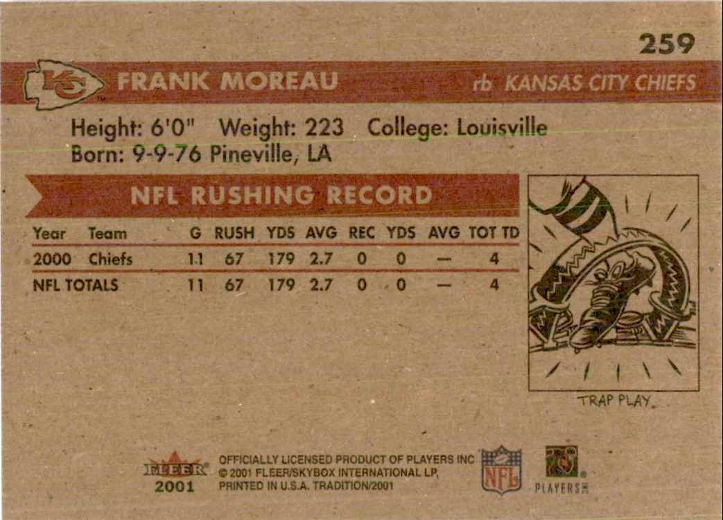 2001 Fleer Tradition Frank Moreau Football Cards #259