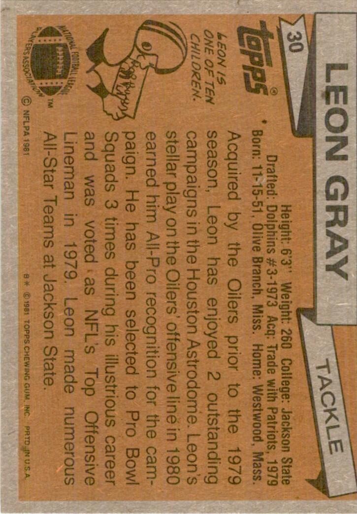 1981 Topps Leon Gray Football Cards #30