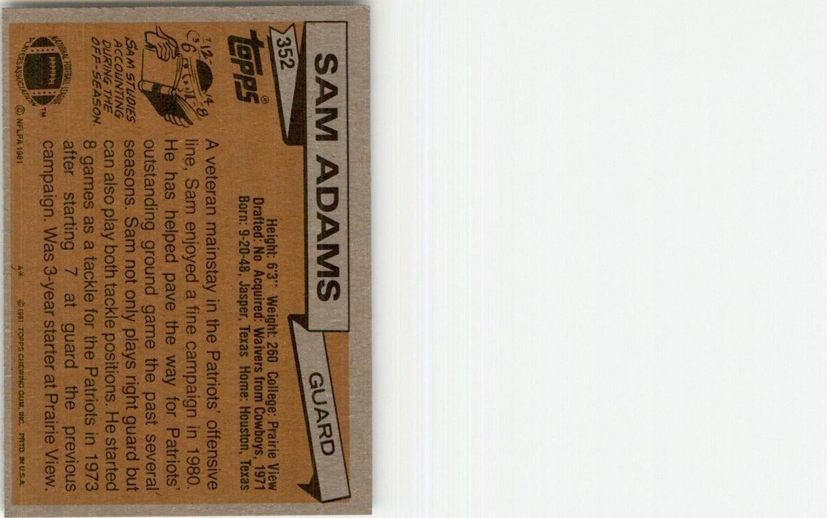 1981 Topps Sam Adams Football Cards #352