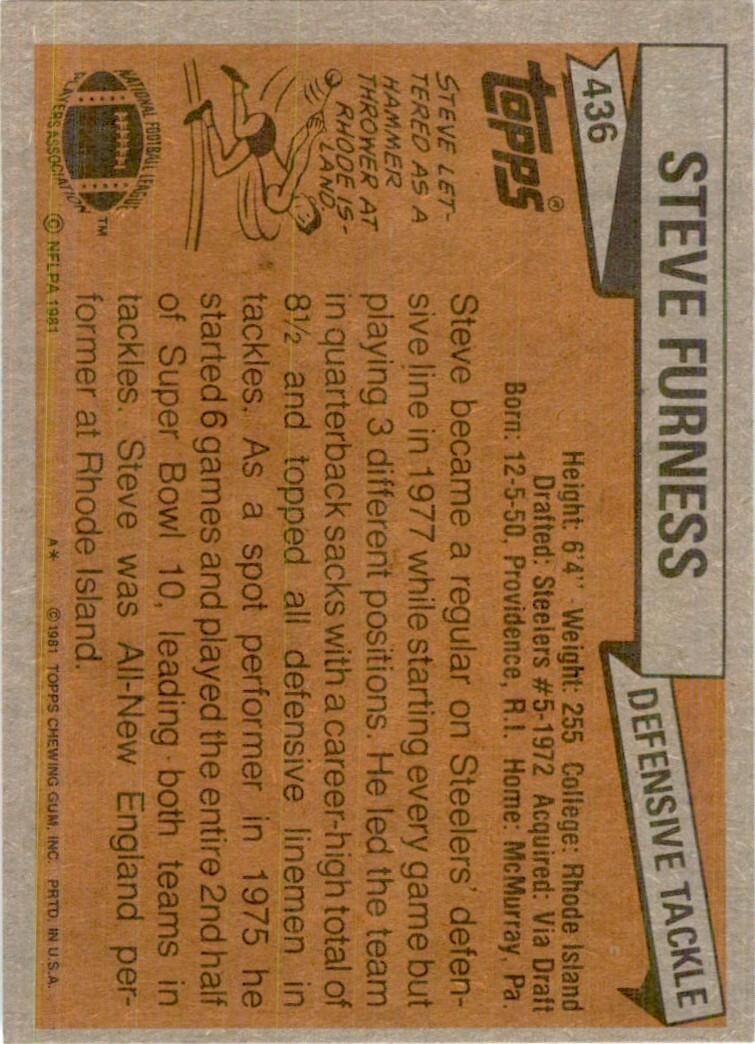 1981 Topps Cards Steve Furness Football Cards #436