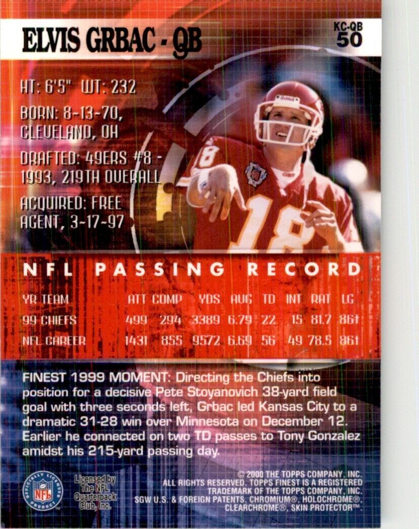 2000 Topps Finest Elvis Grbac Football Cards #50