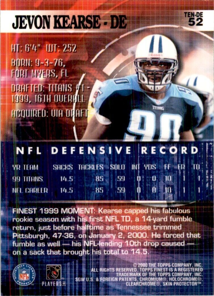 2000 Topps Finest Jevon Kearse Football Cards #52
