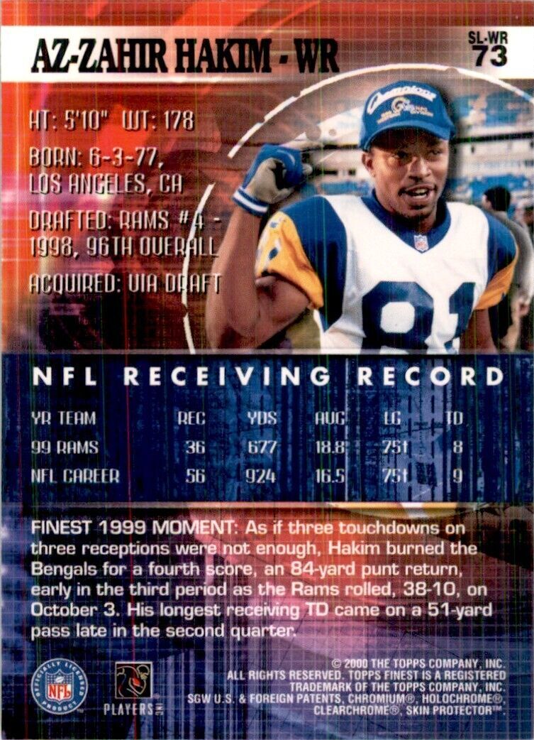 2000 Topps Finest Az-Zahir Hakim Football Cards #73