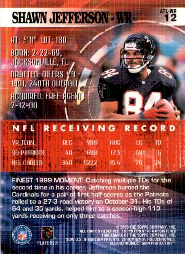 2000 Topps Finest Shawn Jefferson Football Cards #12