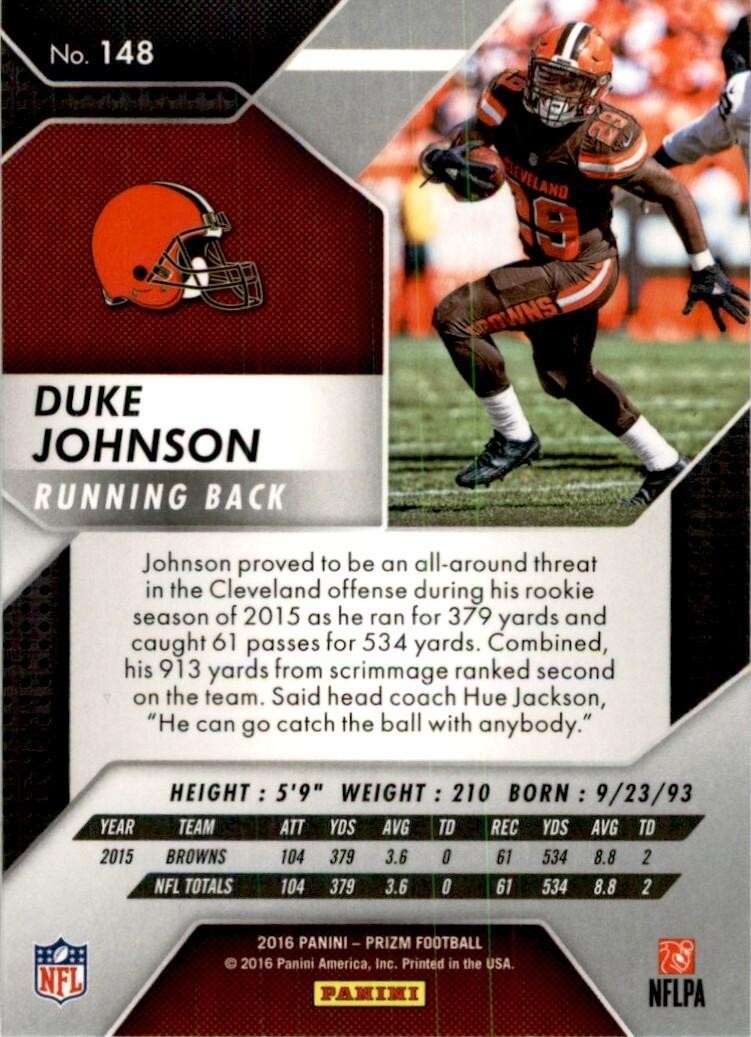 2016 Panini Prizm Duke Johnson Football Cards #148