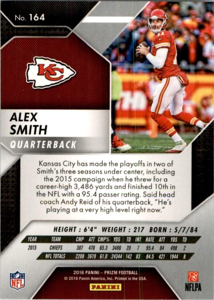 2016 Panini Prizm Alex Smith Football Cards #164