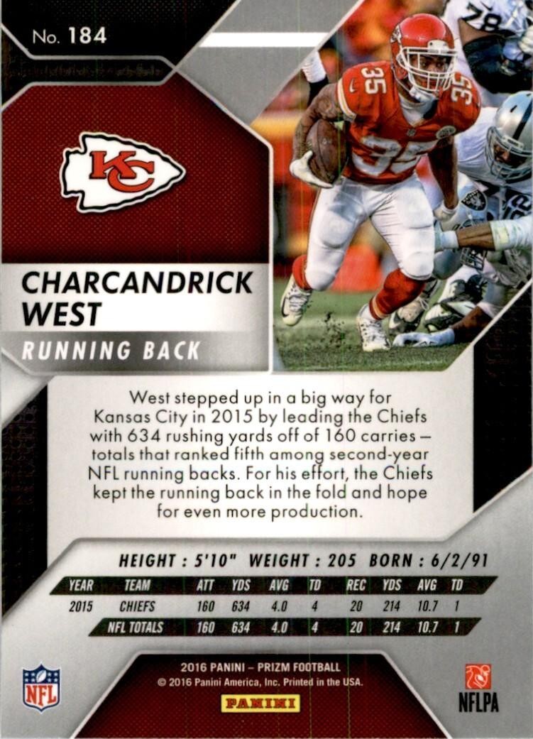 2016 Panini Prizm. Charcandrick West Football Cards #184