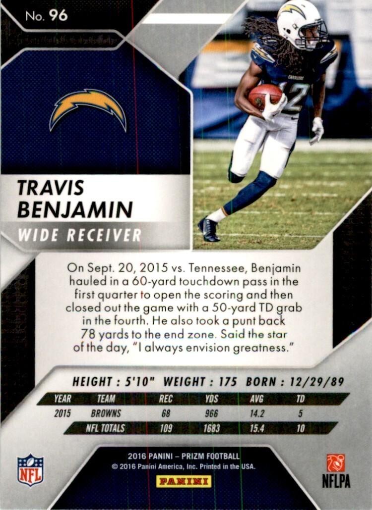 2016 Panini Prizm. Travis Benjamin Football Cards #96