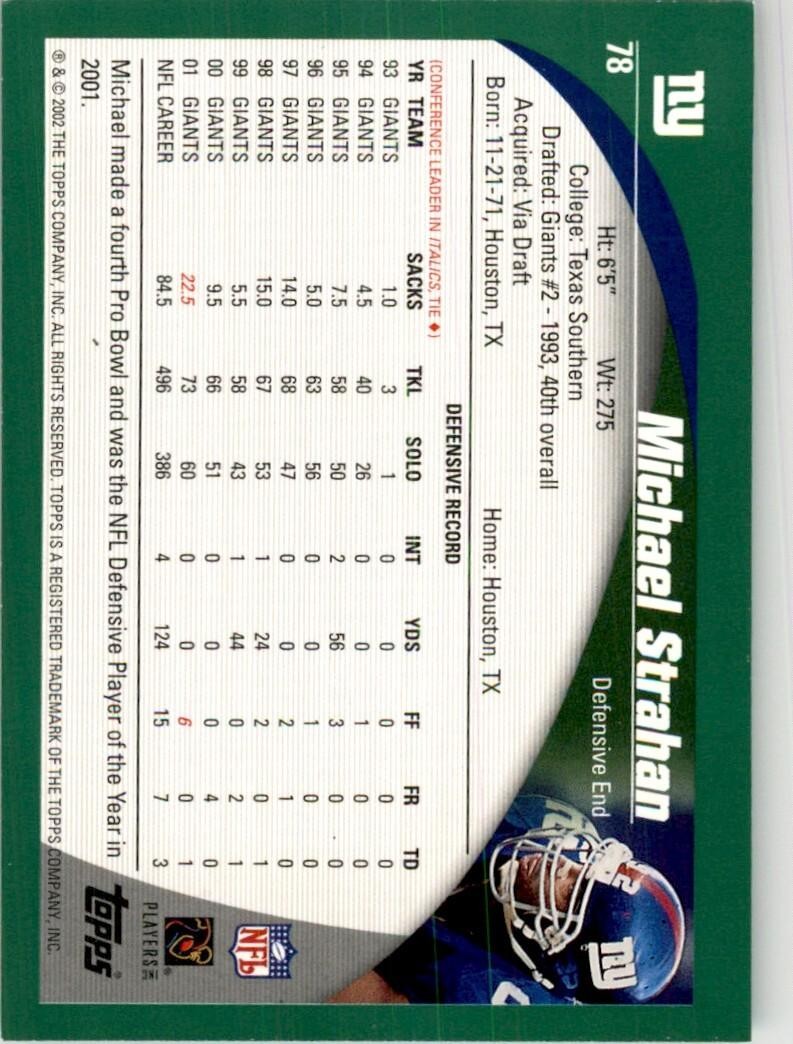 2002 Topps Michael Strahan (101) Football Cards #78