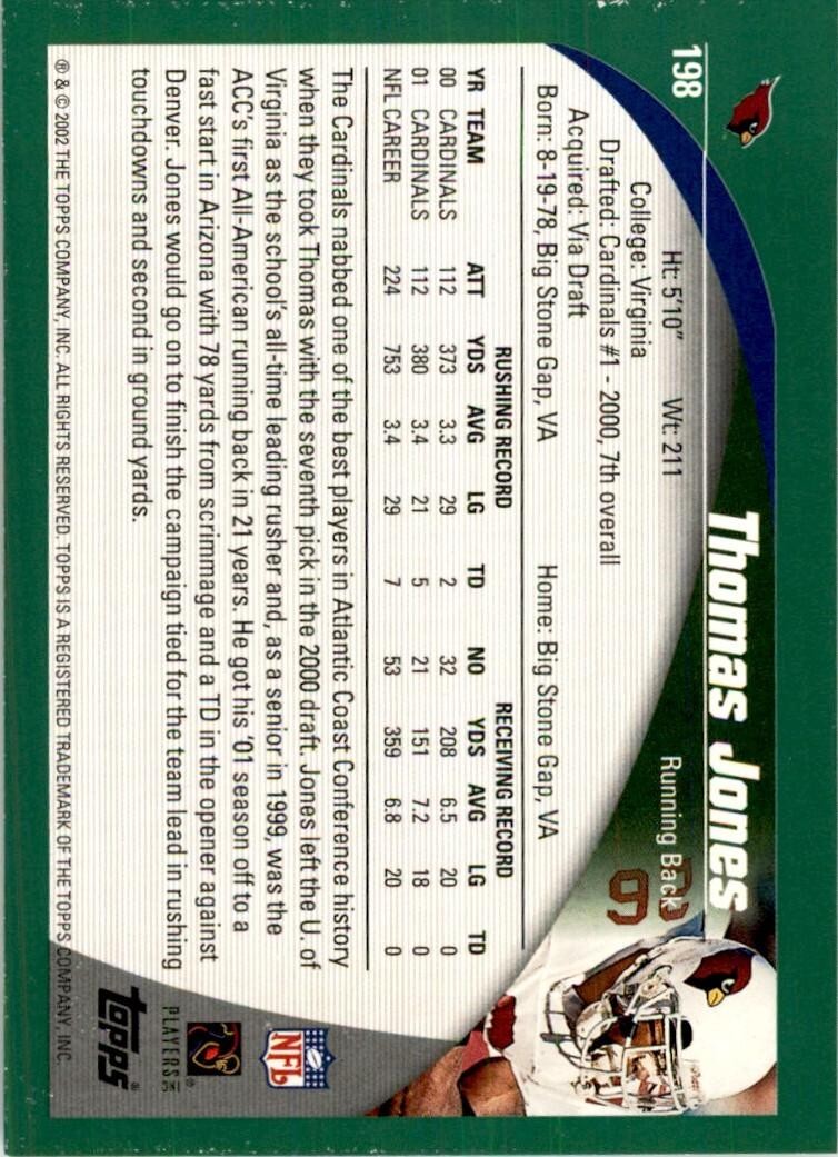 2002 Topps Thomas Jones Football Cards #198
