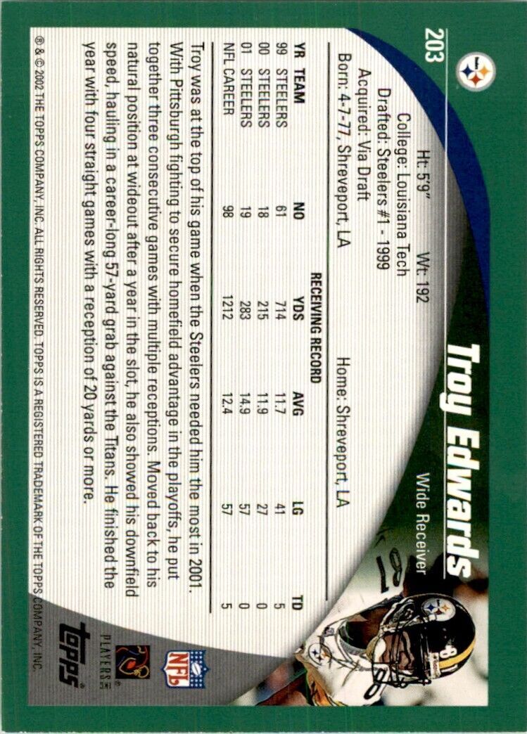 2002 Topps Troy Edwards Football Cards #203