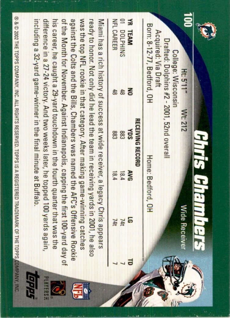 2002 Topps Chris Chambers Football Cards #100