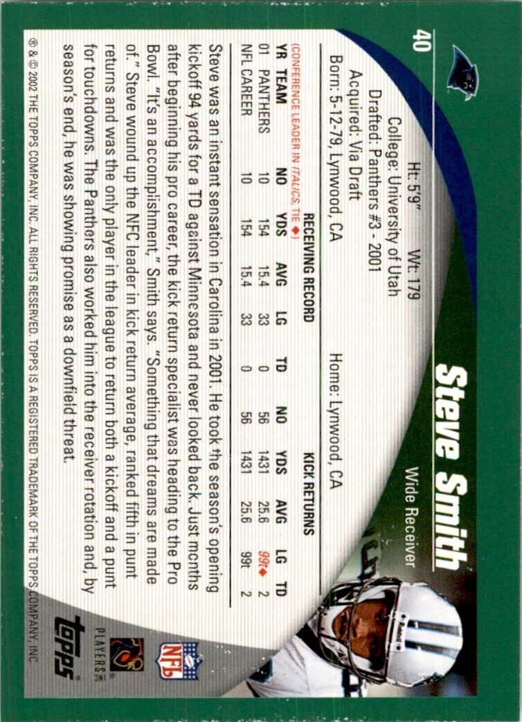 2002 Topps Steve Smith Football Cards #40