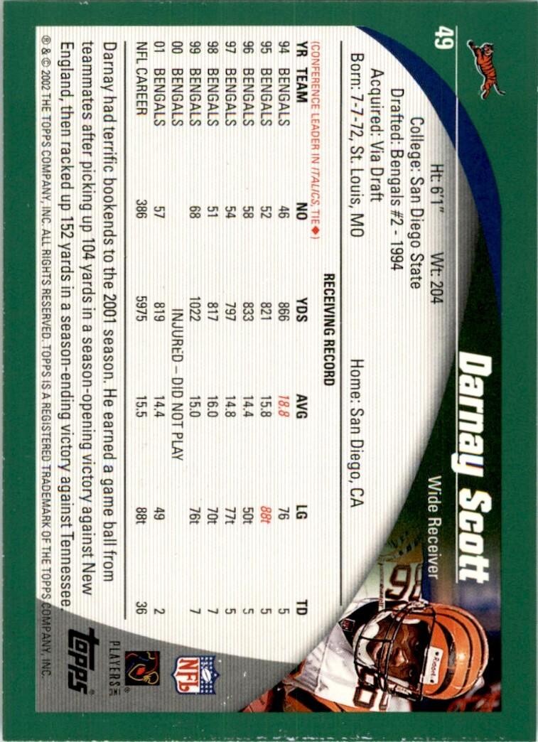 2002 Topps Darnay Scott Football Cards #49