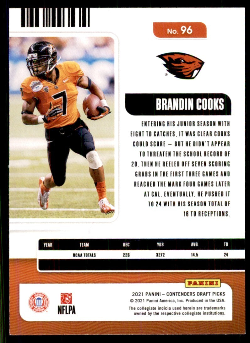 2021 Panini Contenders Draft Picks Brandin Cooks Football Cards #96