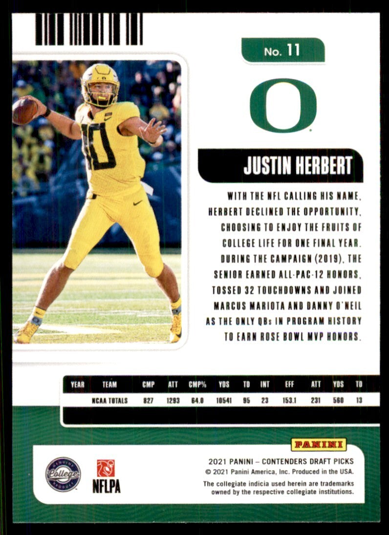 2021 Panini Contenders Draft Picks Justin Herbert Football Cards #11