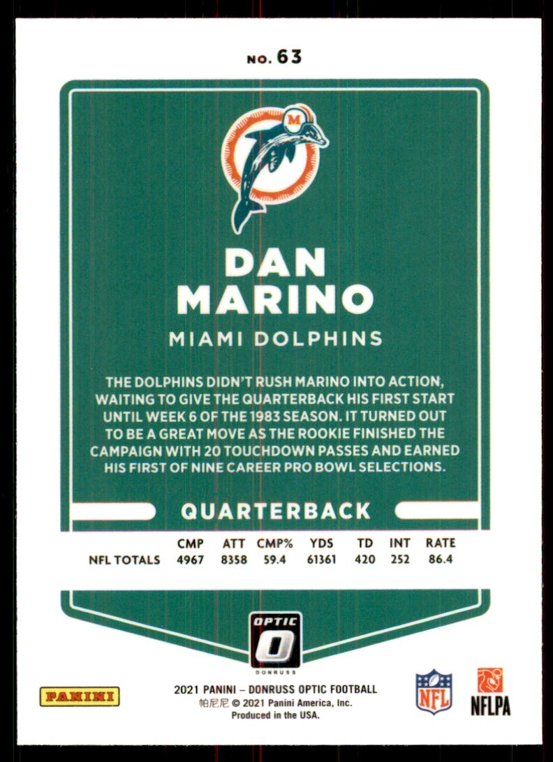 2021 Donruss Optic Dan Marino A Football Cards #63