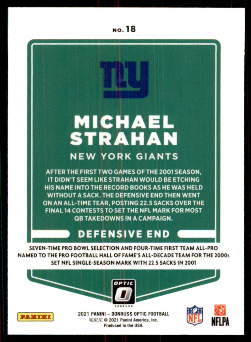 2021 Donruss Optic Michael Strahan Football Cards #18