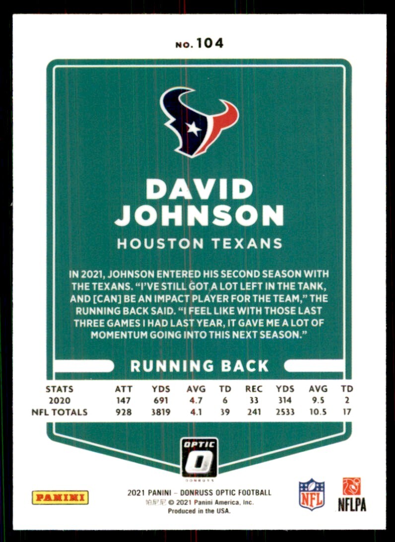 2021 Donruss Optic David Johnson Football Cards #104