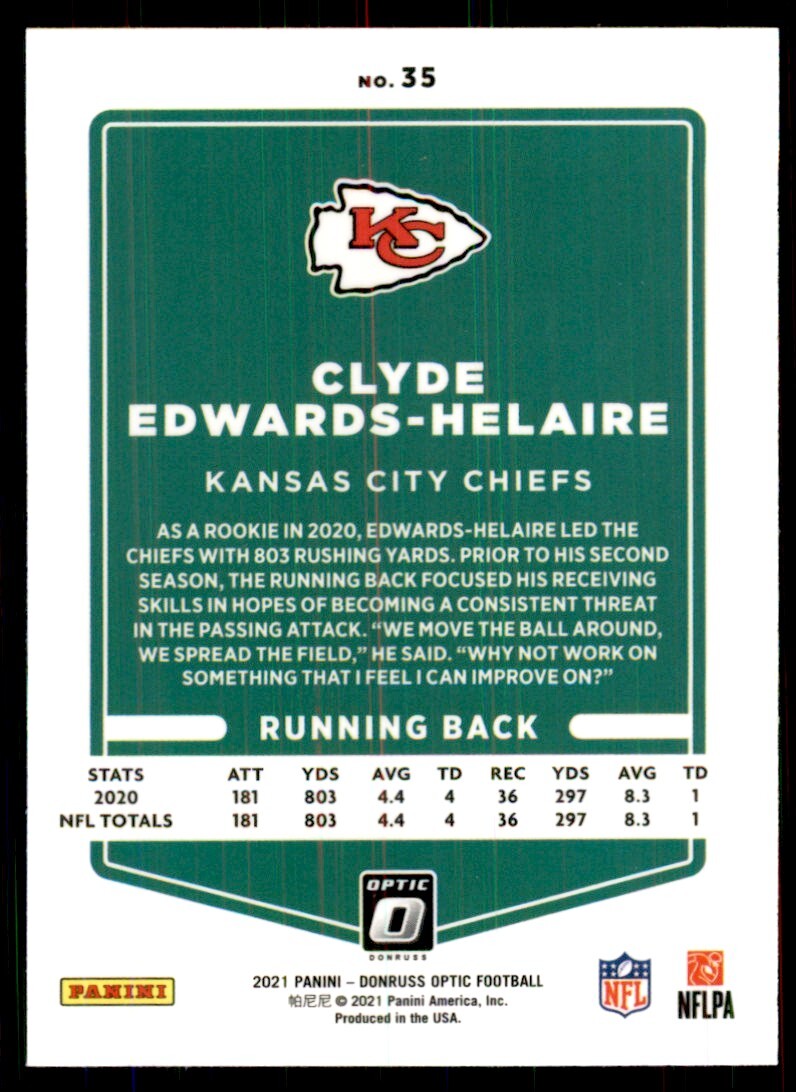 2021 Donruss Optic Clyde Edwards-Helaire Football Cards #35