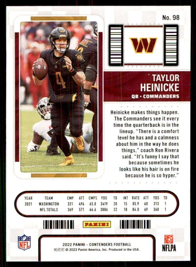 2022 Panini Contenders Taylor Heinicke Football Cards #98
