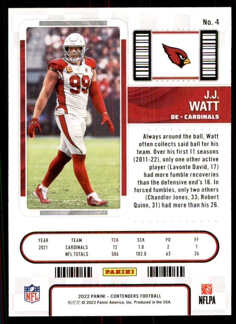 2022 Panini Contenders J.J. Watt B Football Cards #4