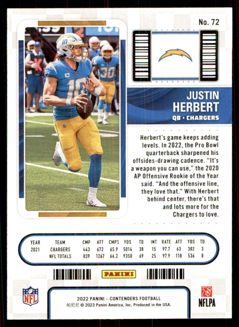 2022 Panini Contenders Justin Herbert C Football Cards #72