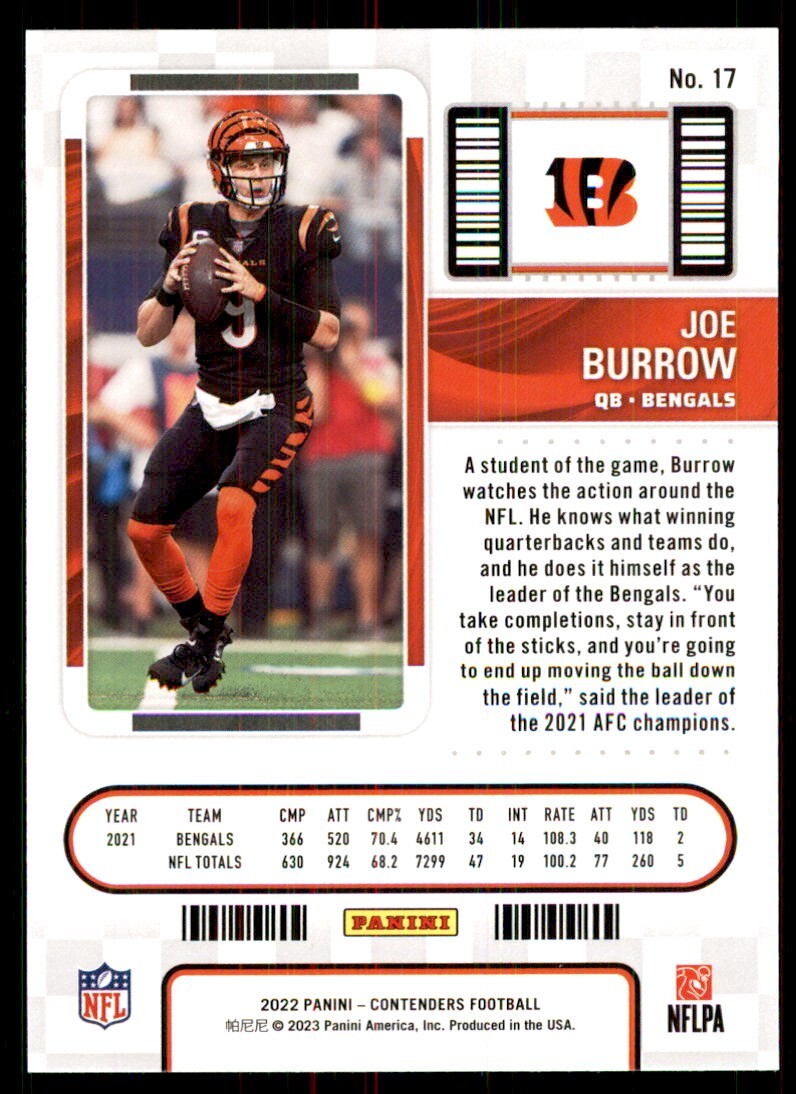 2022 Panini Contenders Joe Burrow A Football Cards #17