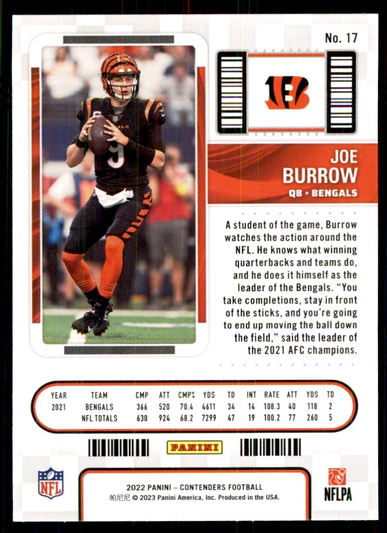 2022 Panini Contenders Joe Burrow B Football Cards #17