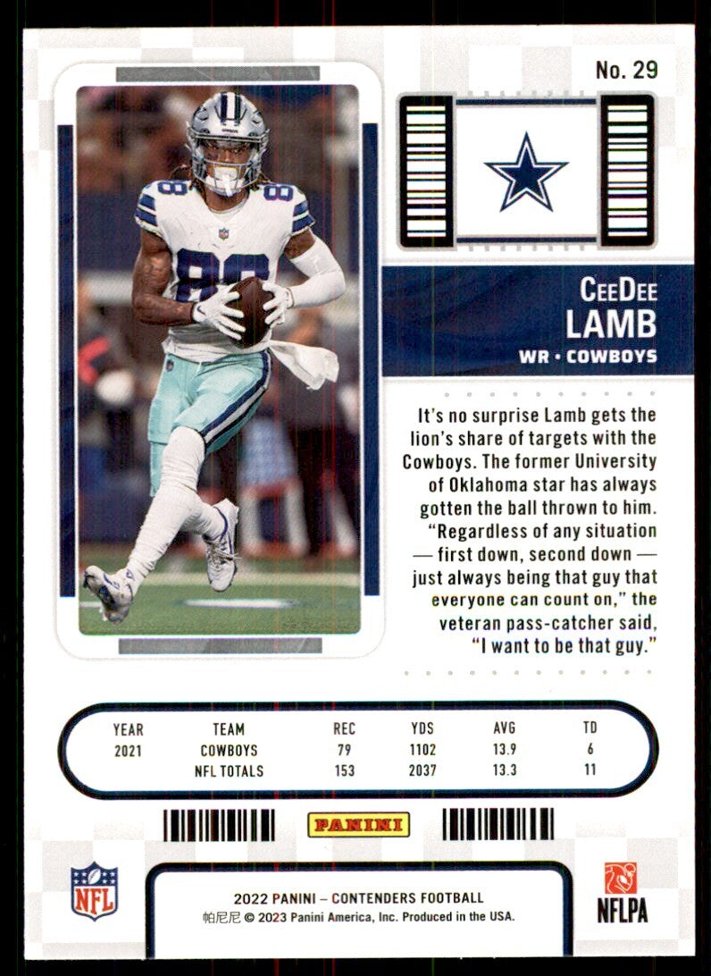 2022 Panini Contenders CeeDee Lamb B Football Cards #29