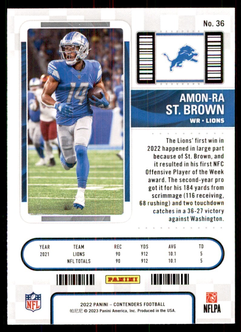 2022 Panini Contenders Amon-Ra St. Brown Football Cards #36