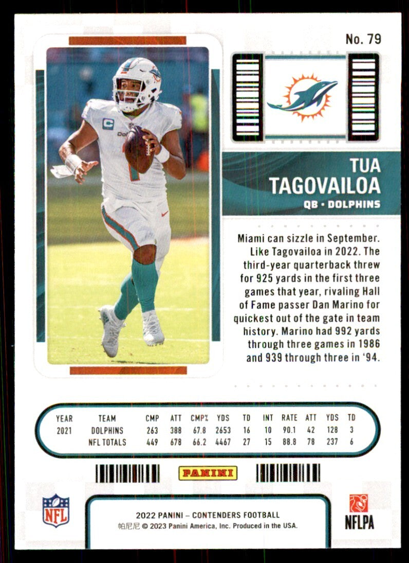 2022 Panini Contenders. Tua Tagovailoa Football Cards #79