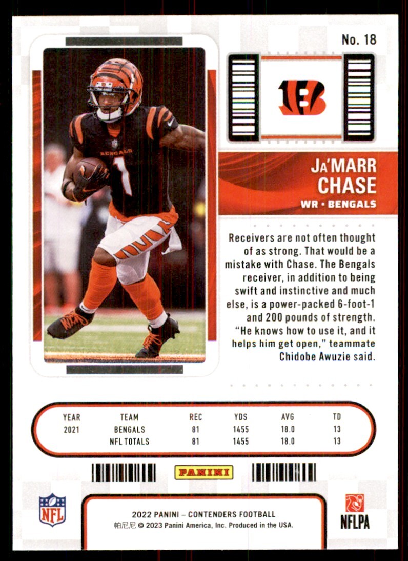 2022 Panini Contenders. Ja'Marr Chase Football Cards #18