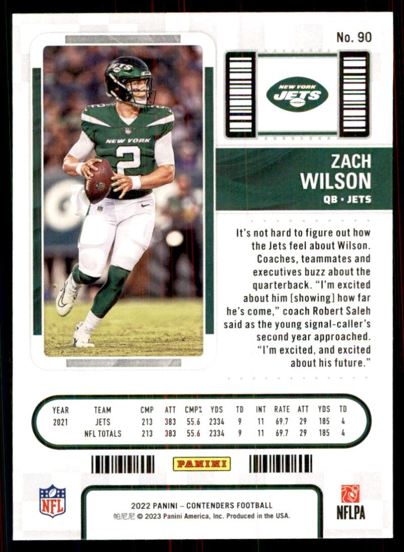 2022 Panini Contenders. Zach Wilson Football Cards #90