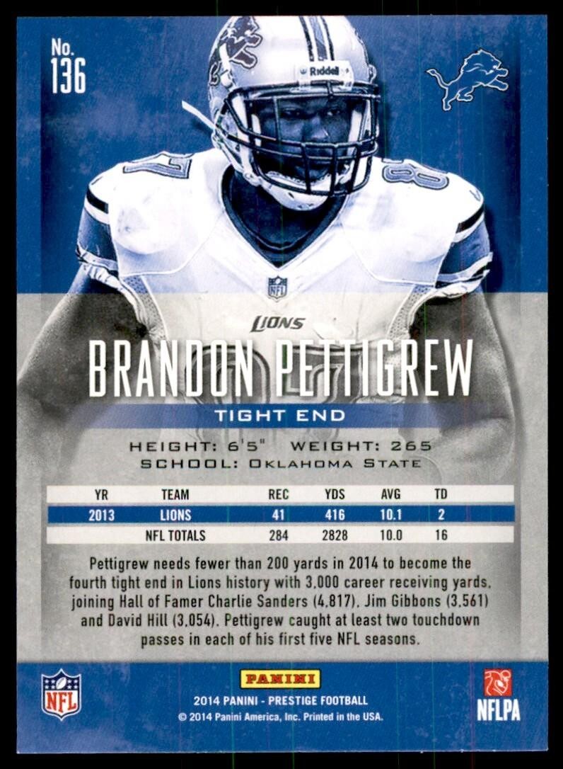 2014 Panini Prestige Brandon Pettigrew Football Cards #136