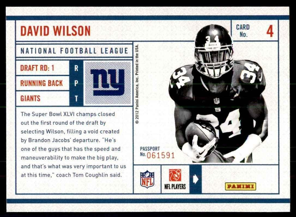 2012 Panini Prestige David Wilson Football Cards #4