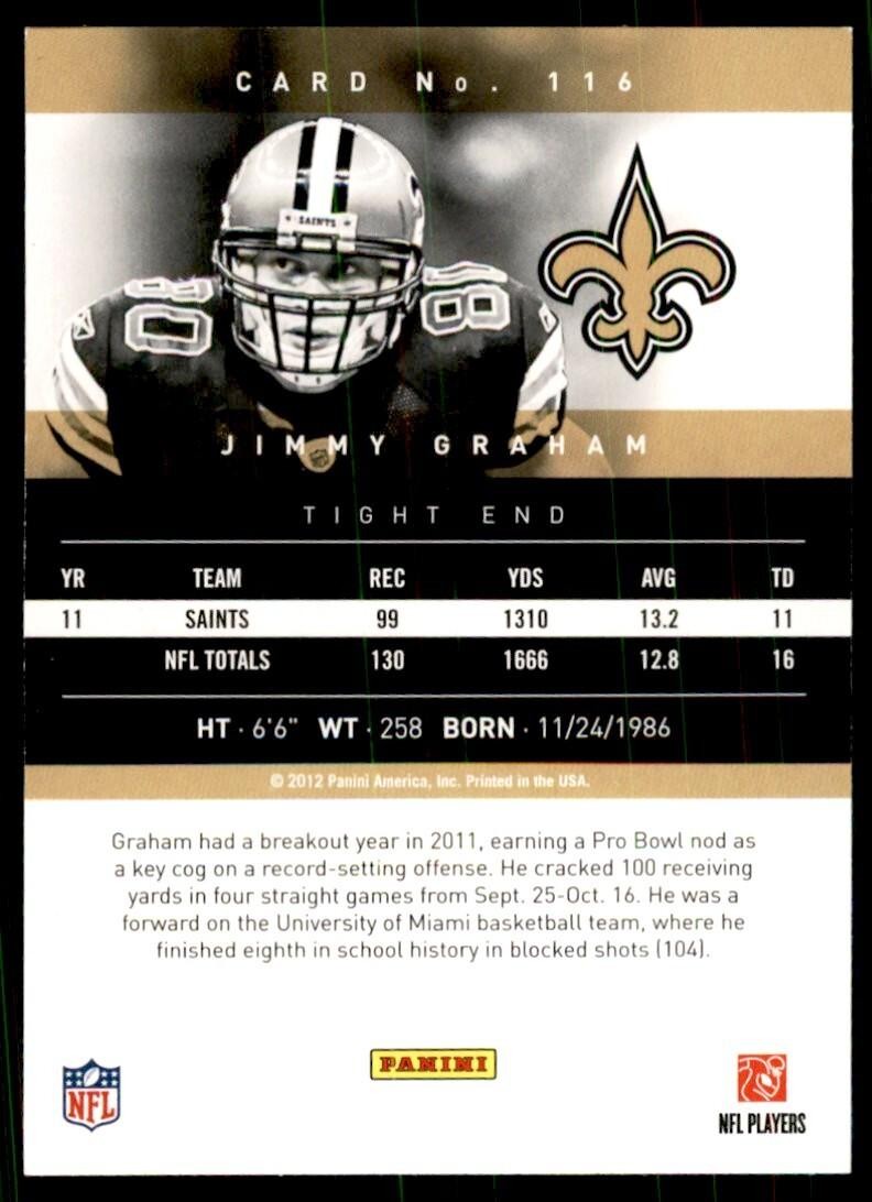2012 Panini Prestige Jimmy Graham Football Cards #116