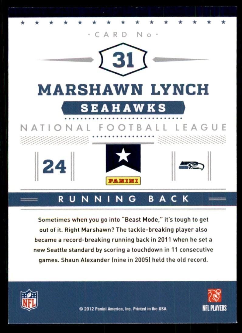 2012 Panini Prestige Marshawn Lynch Football Cards #31