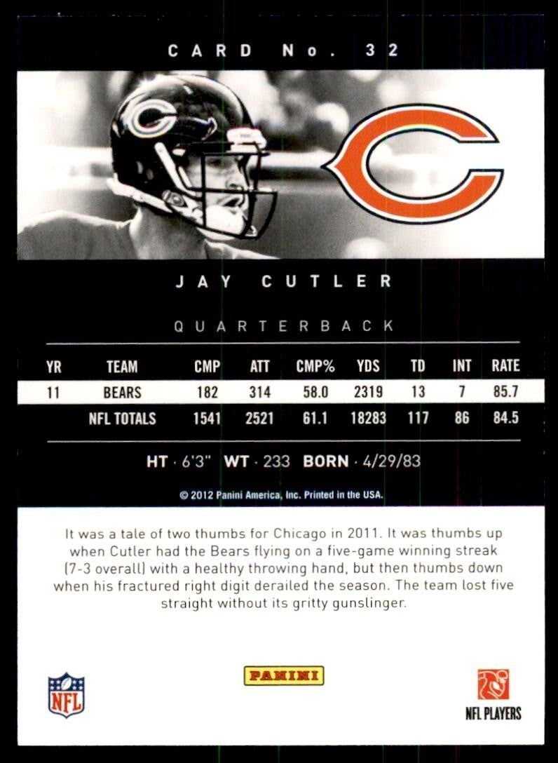 2012 Panini Prestige Jay Cutler Football Cards #32