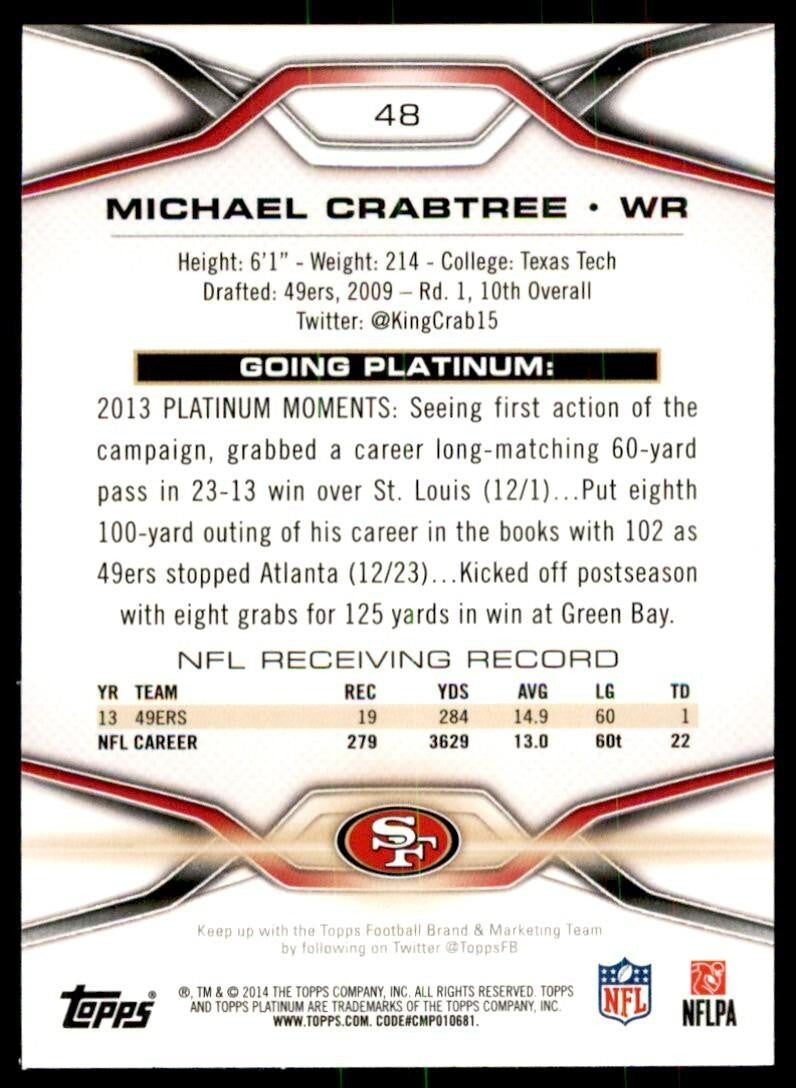 2014 Topps Platinum Michael Crabtree Football Cards #48