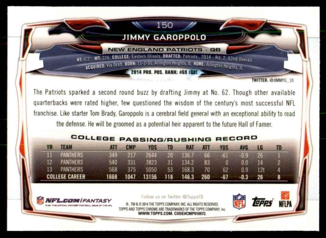 2014 Topps Chrome Jimmy Garoppolo A Football Cards #150