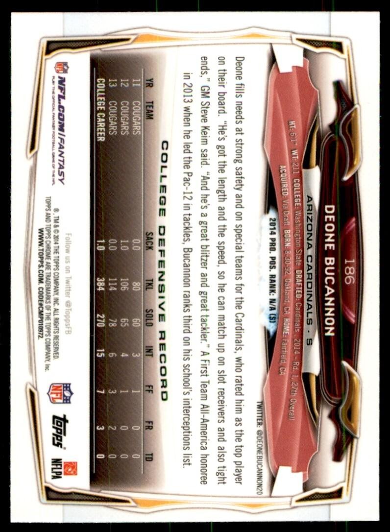 2014 Topps Chrome Deone Bucannon Football Cards #186