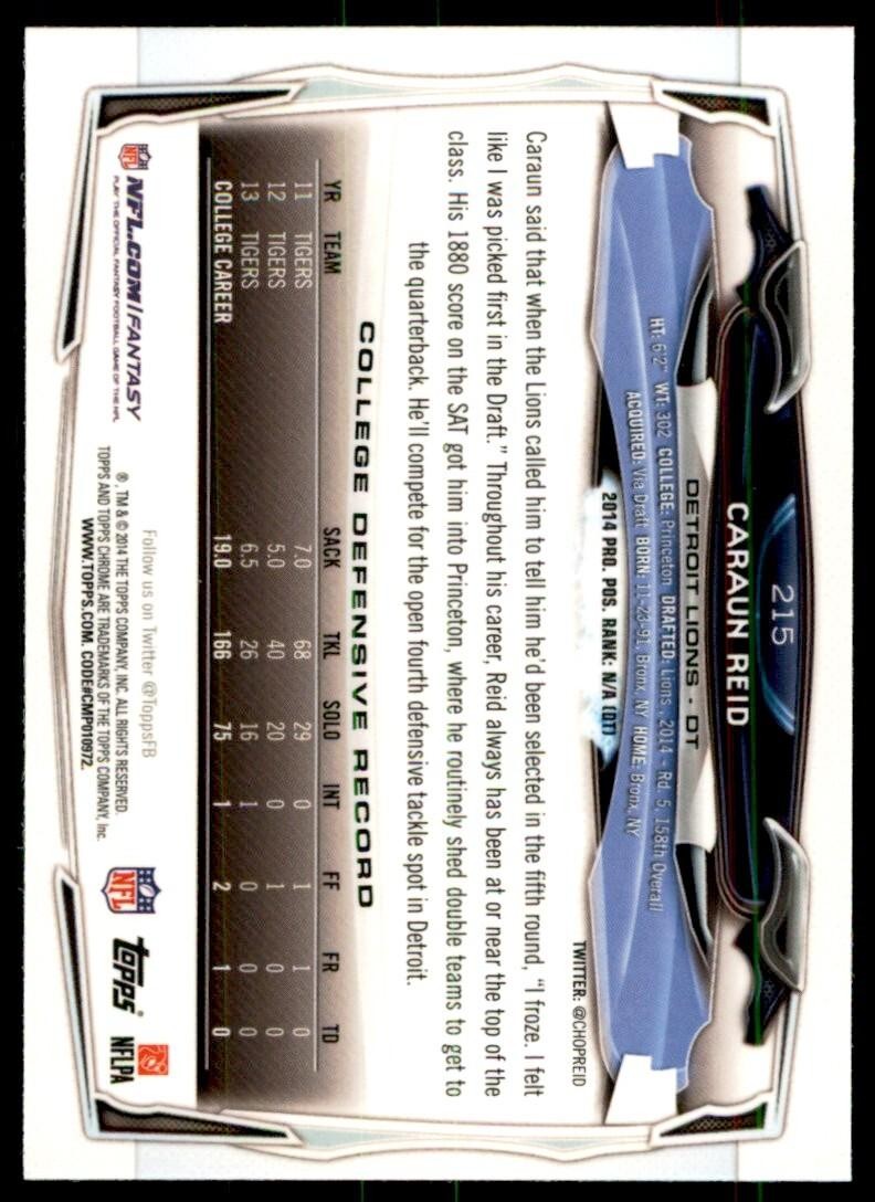 2014 Topps Chrome Caraun Reid B Football Cards #215