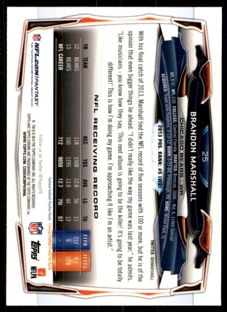 2014 Topps Chrome. Brandon Marshall A Football Cards #25