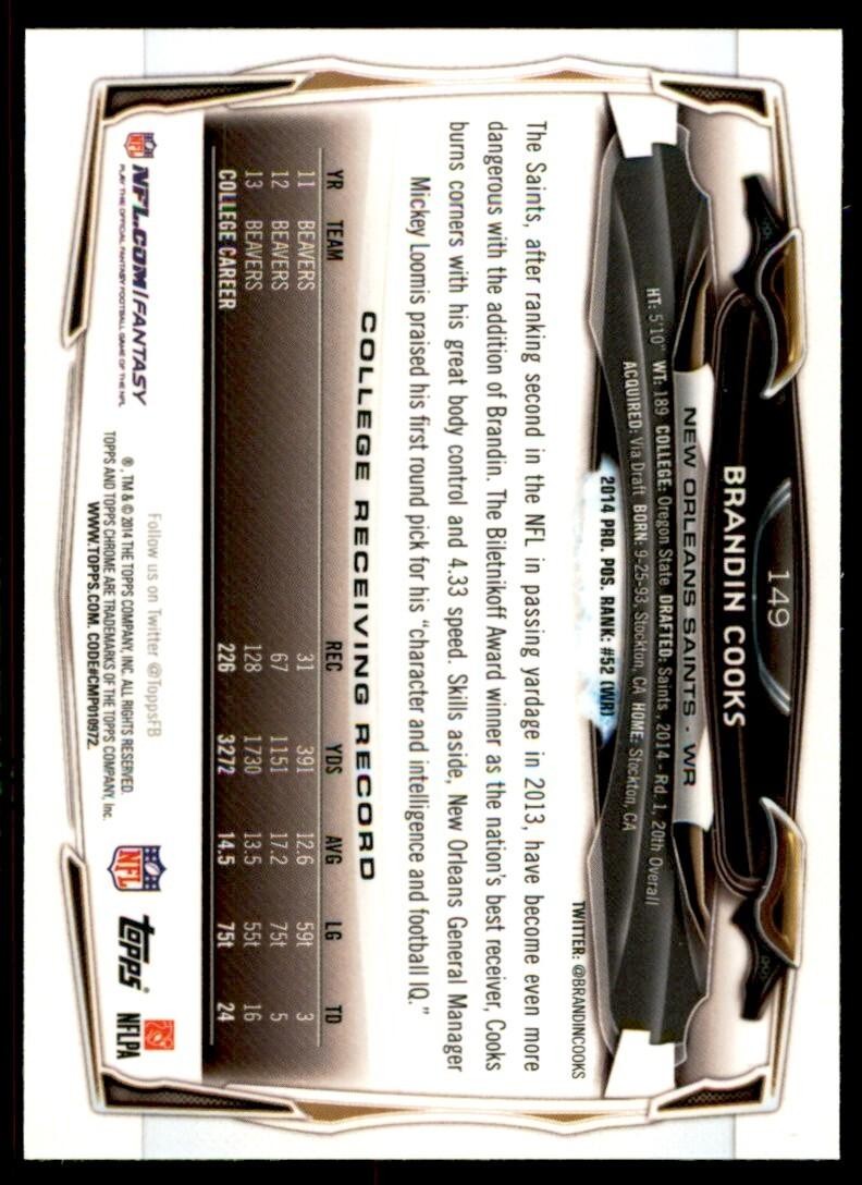 2014 Topps Chrome. Brandin Cooks A Football Cards #149