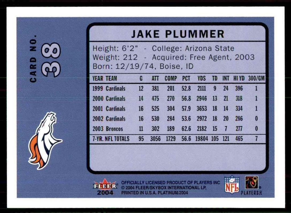 2004 Fleer Platinum Jake Plummer Football Cards #38