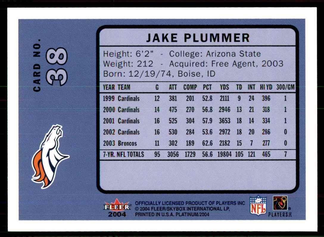 2004 Fleer Platinum Jake Plummer Football Cards #38