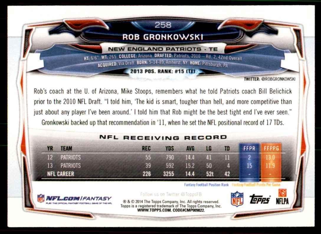 2014 Topps Rob Gronkowski B Football Cards #258