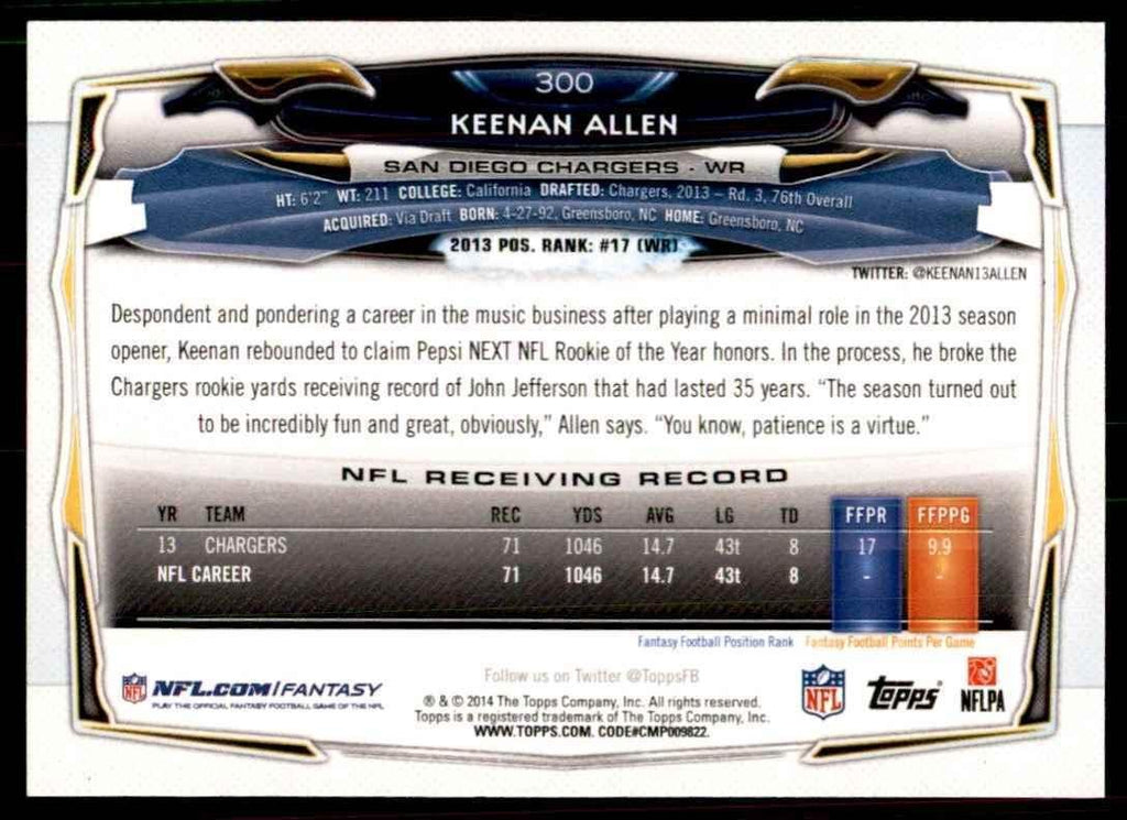 2014 Topps Keenan Allen Football Cards #300