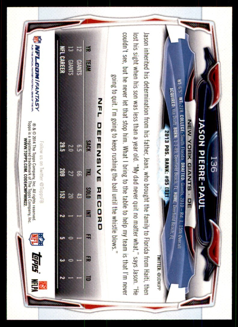 2014 Topps. Jason Pierre-Paul Football Cards #136